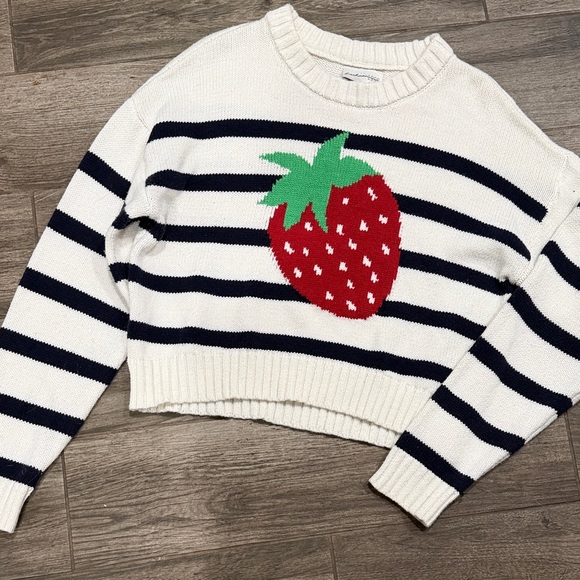 Freshman Sweaters - Freshman Slightly Cropped Cream/ Navy Striped Sweater, Medium